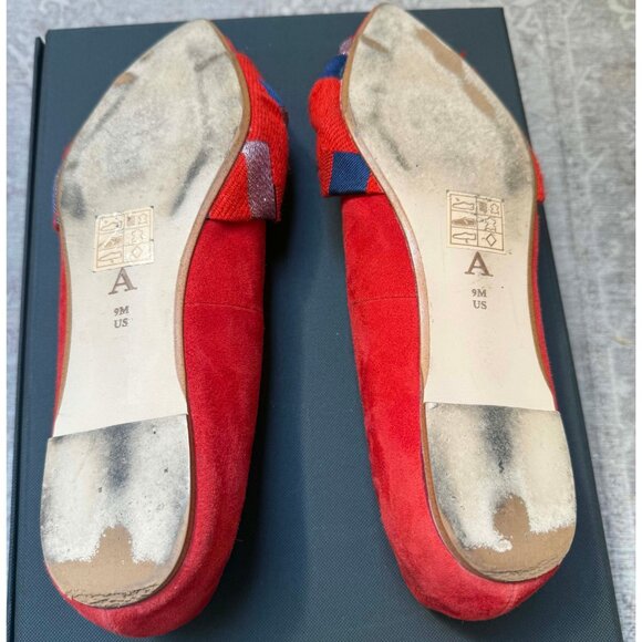 Anthropologie Knotted Bow Flats – Red Suede with Plaid Detail - Picture 15 of 16